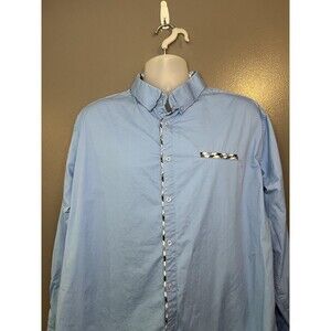 HOTOUCH Shirt Mens 2XL Blue Trim Chest Pocket Long Sleeve Button Down Casual